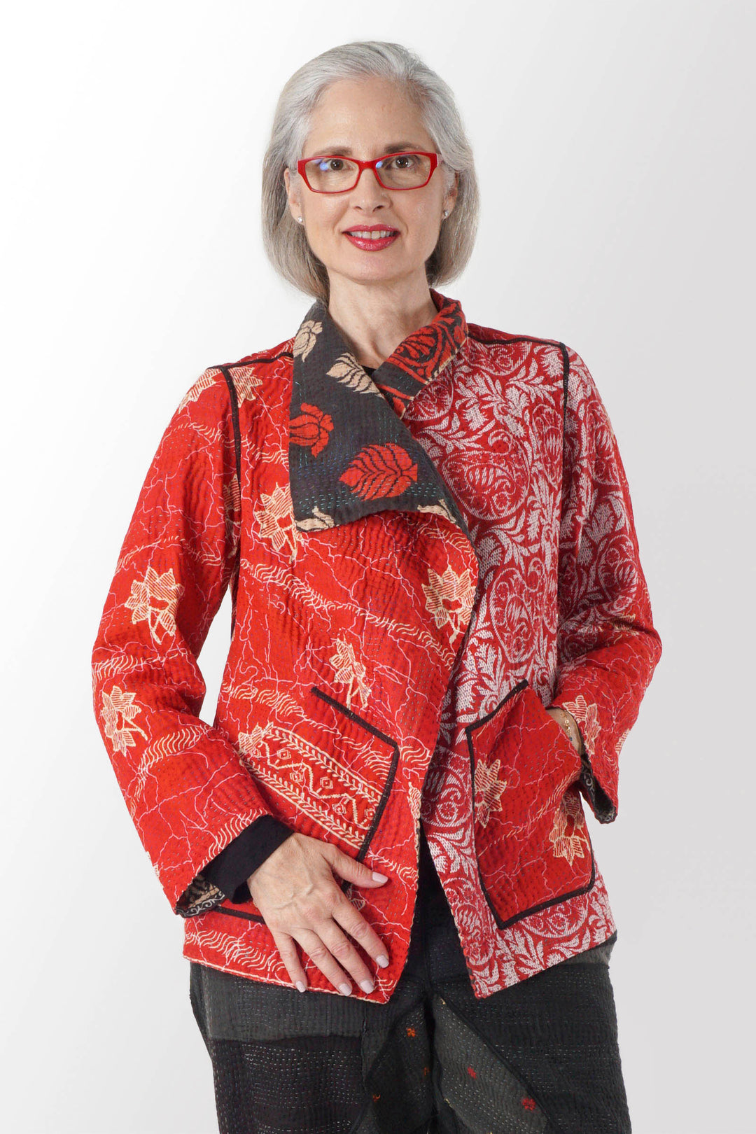 VINTAGE COTTON KANTHA WING COLLAR JKT - cv4013-0027m -