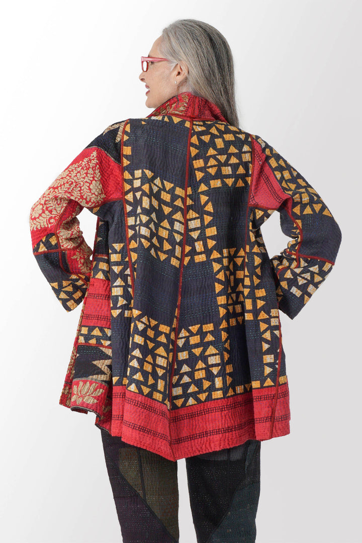 VINTAGE COTTON KANTHA FLARE LONG JACKET - cv4021-0043m -