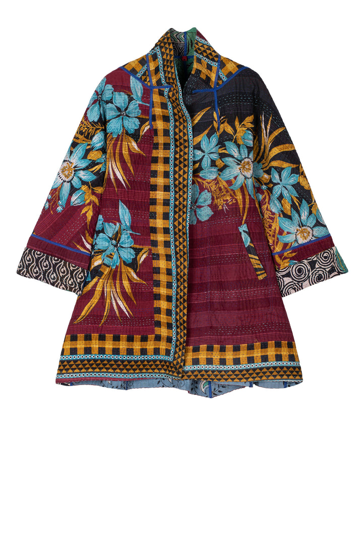 VINTAGE COTTON KANTHA FLARE LONG JACKET - cv4021-0049m -