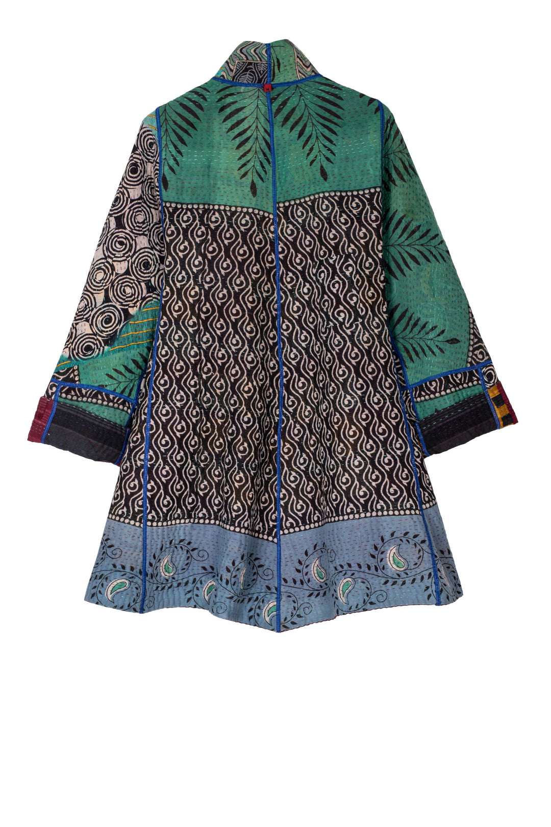 VINTAGE COTTON KANTHA FLARE LONG JACKET - cv4021-0049m -