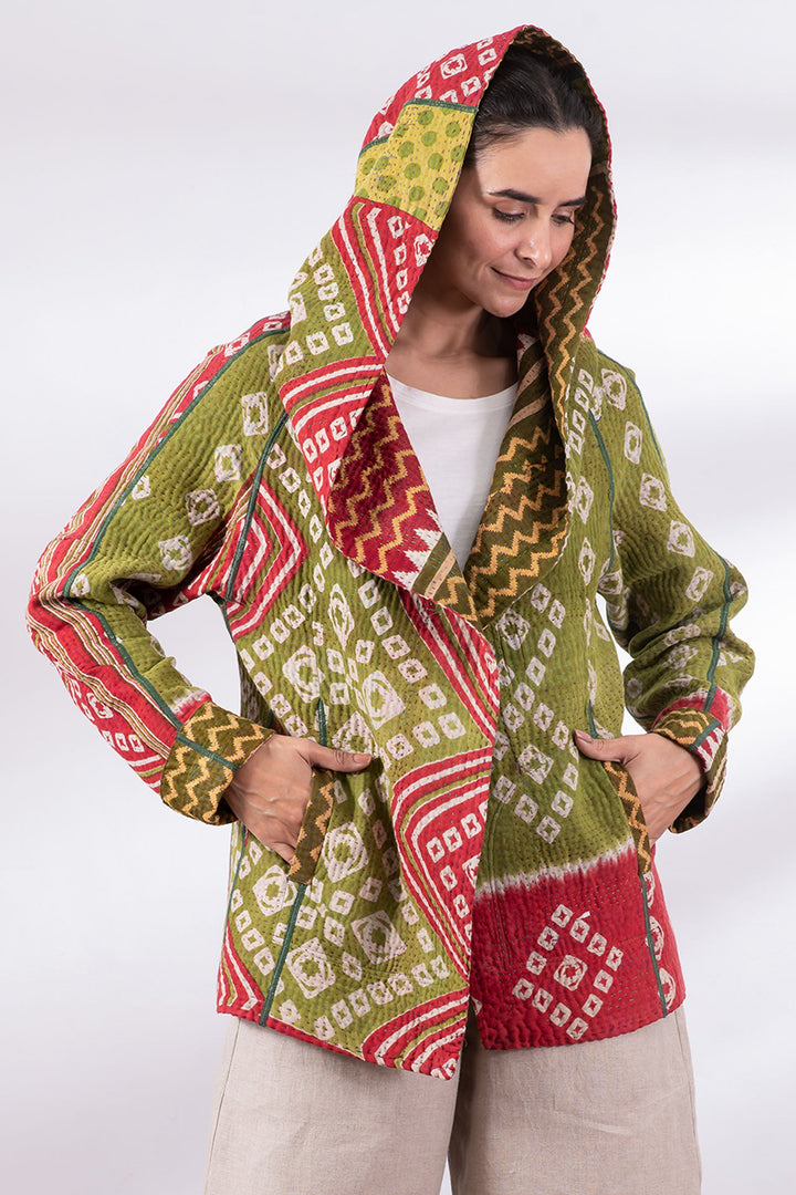 VINTAGE COTTON KANTHA HOODIE JKT - cv4036-0015m -