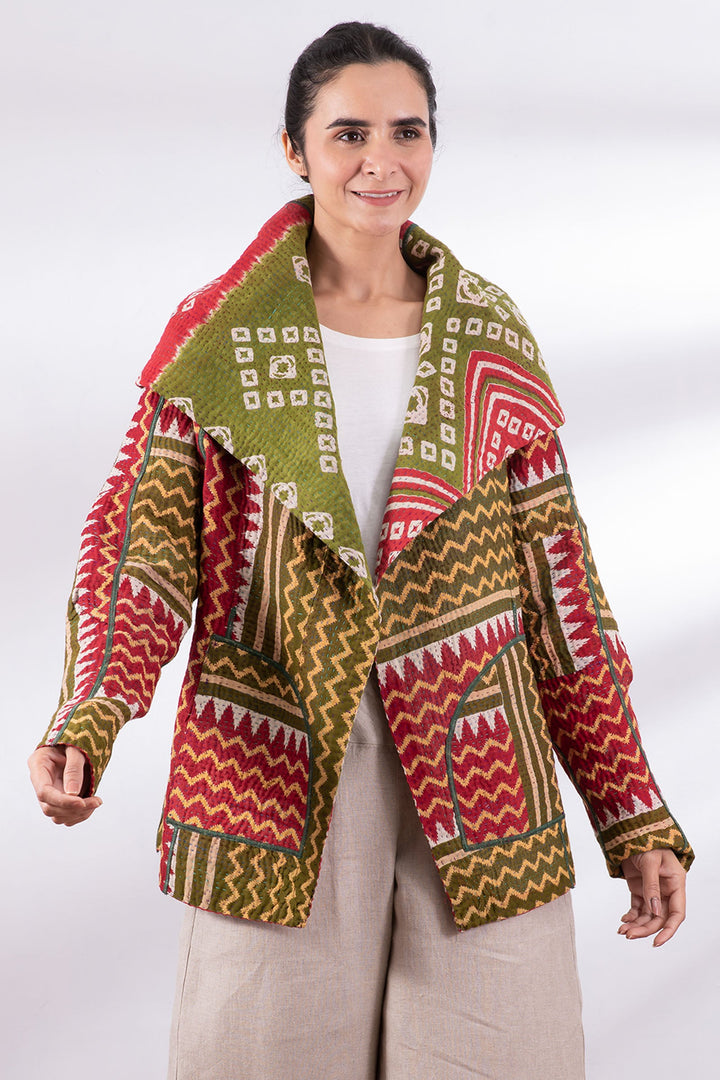 VINTAGE COTTON KANTHA HOODIE JKT - cv4036-0015m -