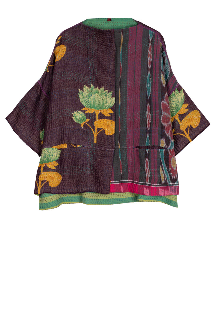 VINTAGE COTTON KANTHA STRAIGHT NECK JKT - cv4058-0013a -