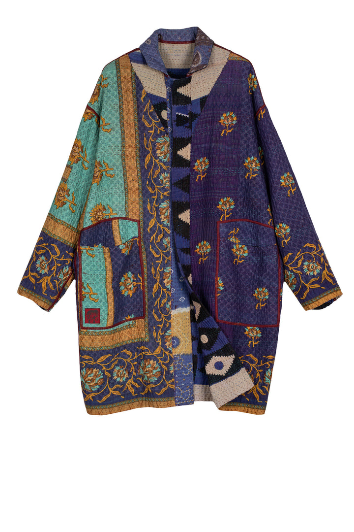 VINTAGE COTTON KANTHA LONG LINE JKT - cv4059-0013m -