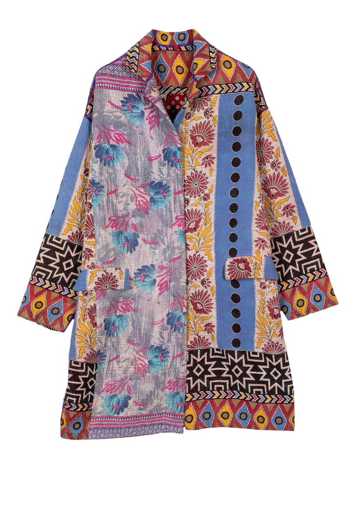 VINTAGE COTTON KANTHA LONG LINE JACKET - cv4059-5002s -