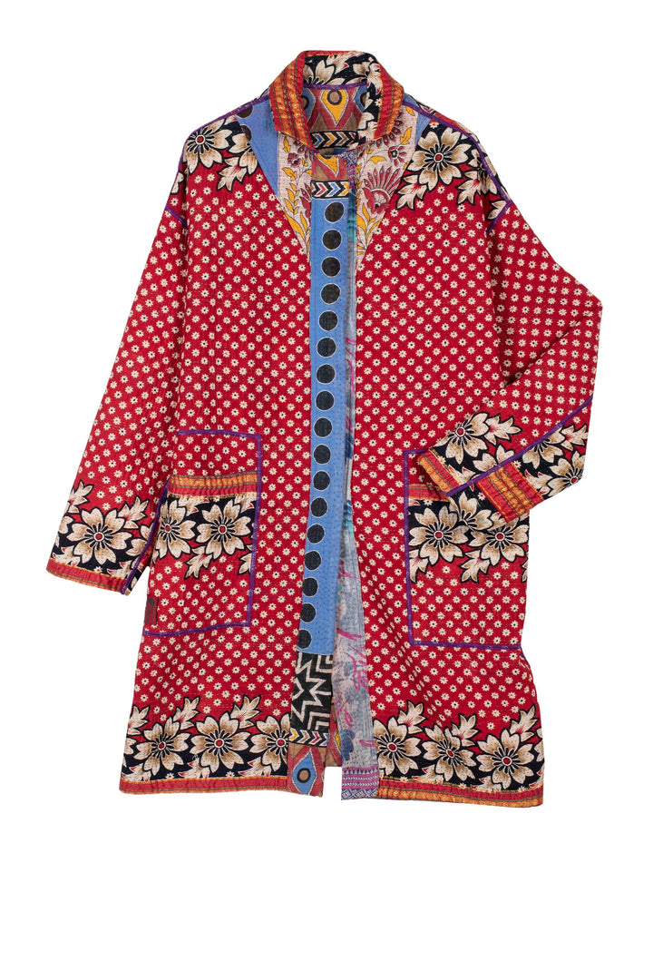 VINTAGE COTTON KANTHA LONG LINE JACKET - cv4059-5002s -