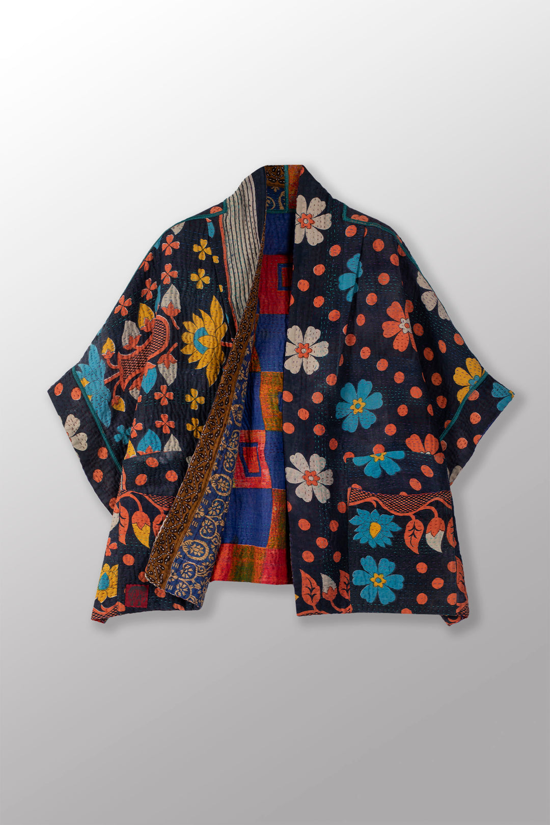 VINTAGE COTTON KANTHA MINI PONCHO - cv4060-0043a -