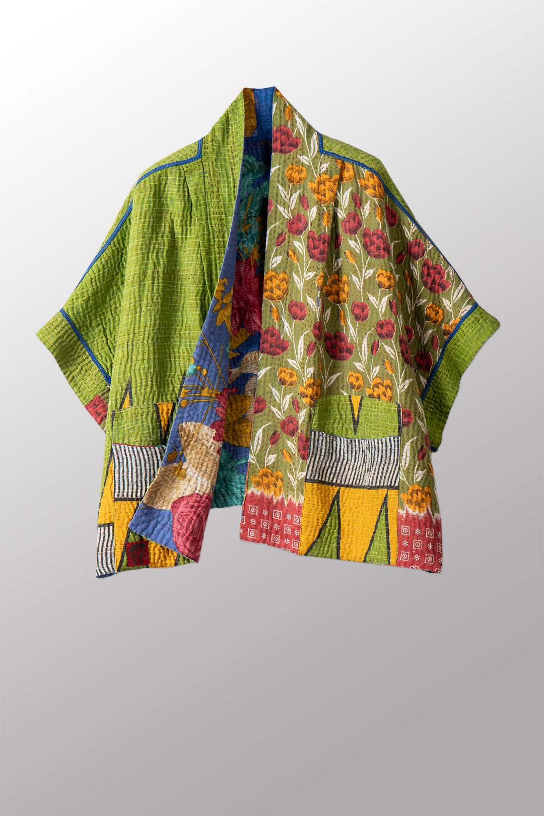 VINTAGE COTTON KANTHA MINI PONCHO - cv4060-0047a -