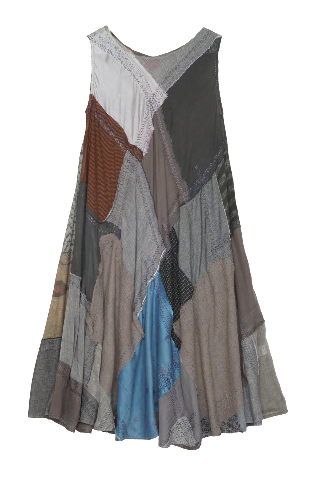 MOSAIC TILE PATCH KANTHA FULL CIRCULAR DRESS CITY - mt1421-gry -