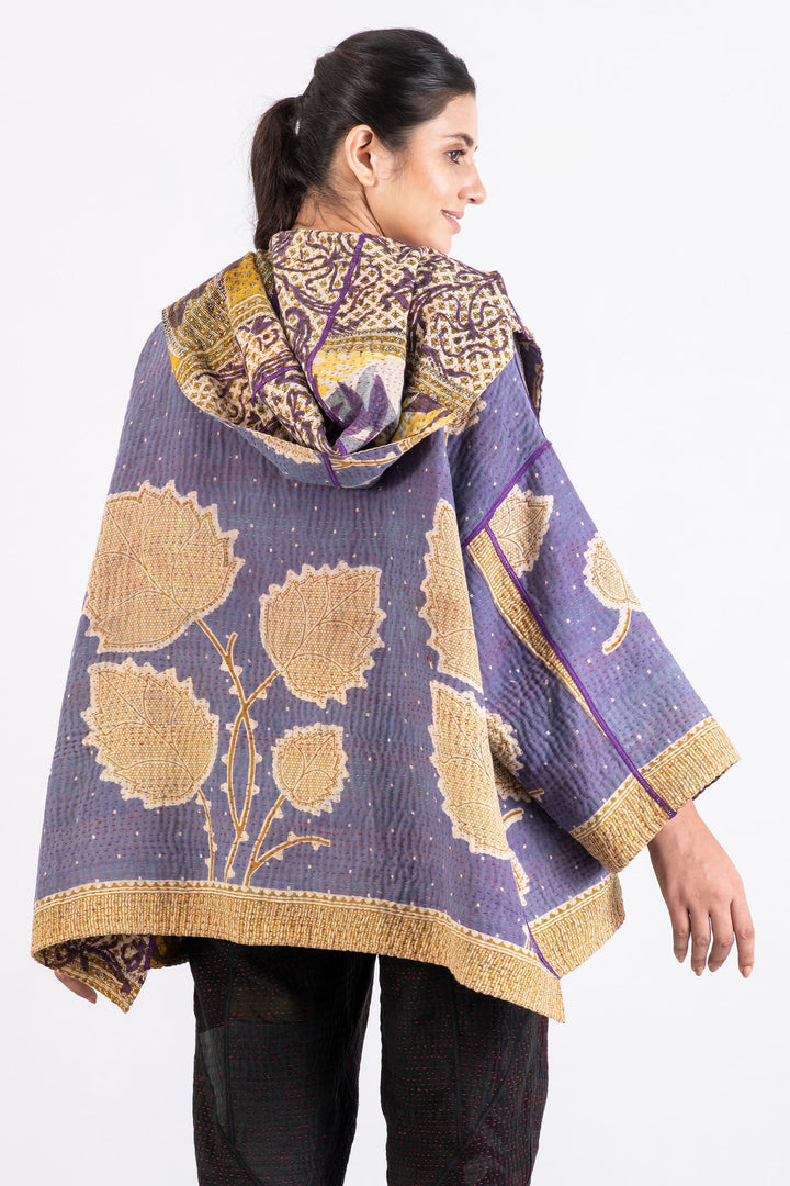 VINTAGE COTTON KANTHA HOODIE PONCHO - cv4064-0006a -