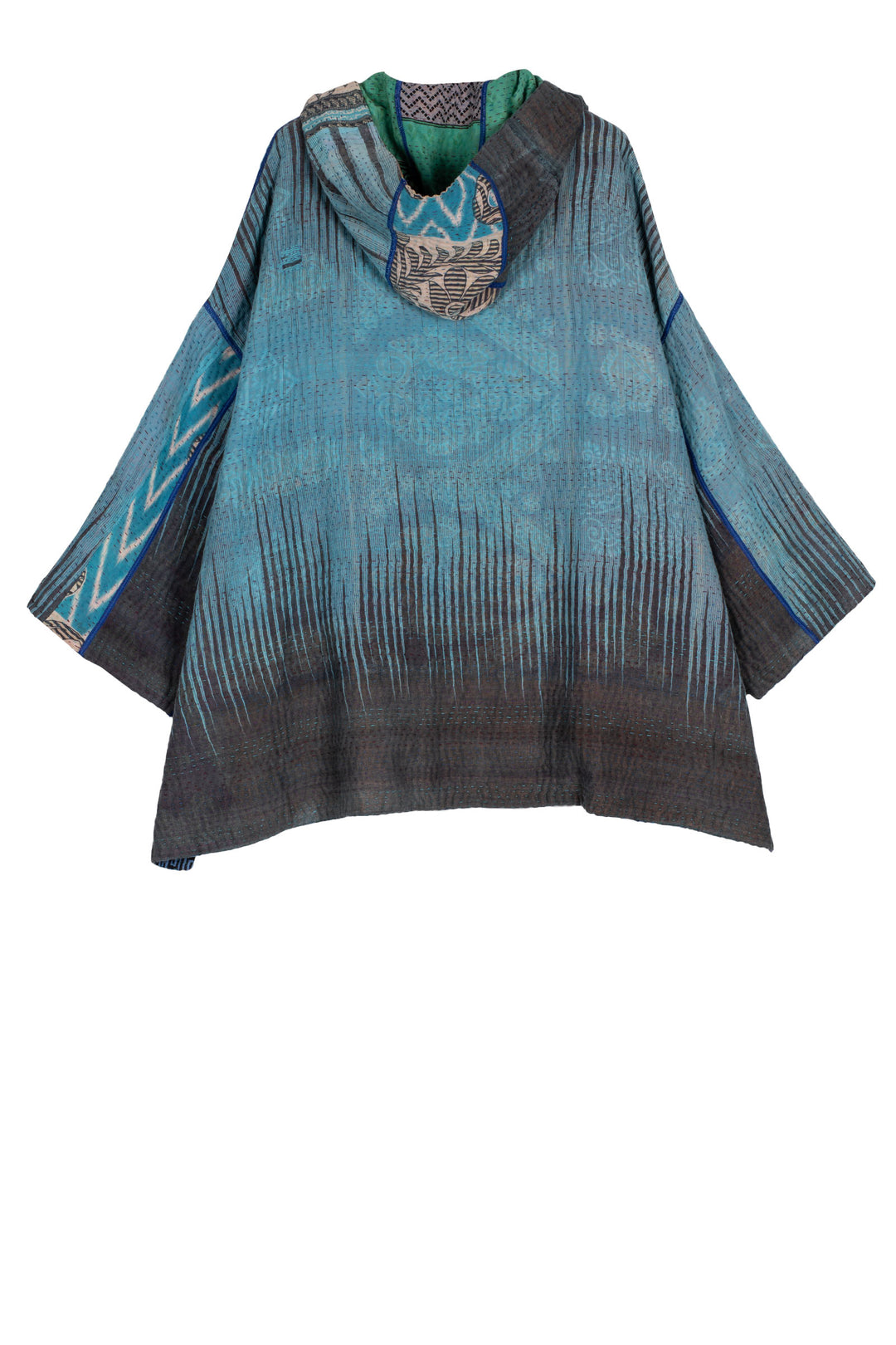 VINTAGE COTTON KANTHA HOODIE PONCHO - cv4064-0023a -