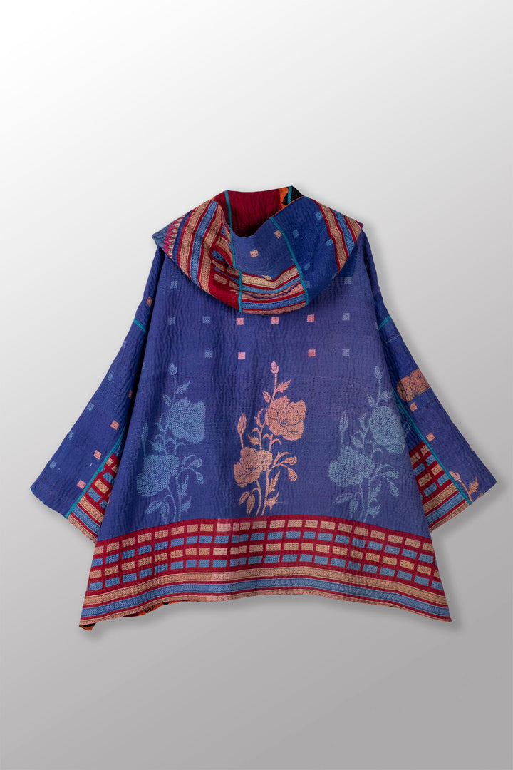 VINTAGE COTTON KANTHA HOODIE PONCHO - cv4064-0025a -