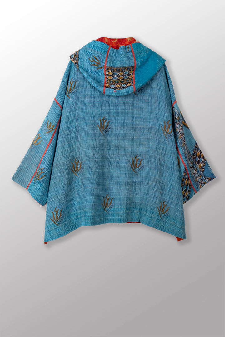 VINTAGE COTTON KANTHA HOODIE PONCHO - cv4064-0027a -