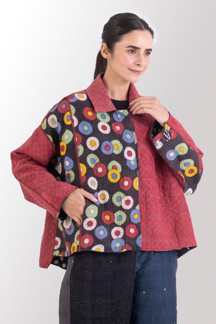 VINTAGE COTTON KANTHA CROPPED SHIRT JACKET - cv4075-0007a -