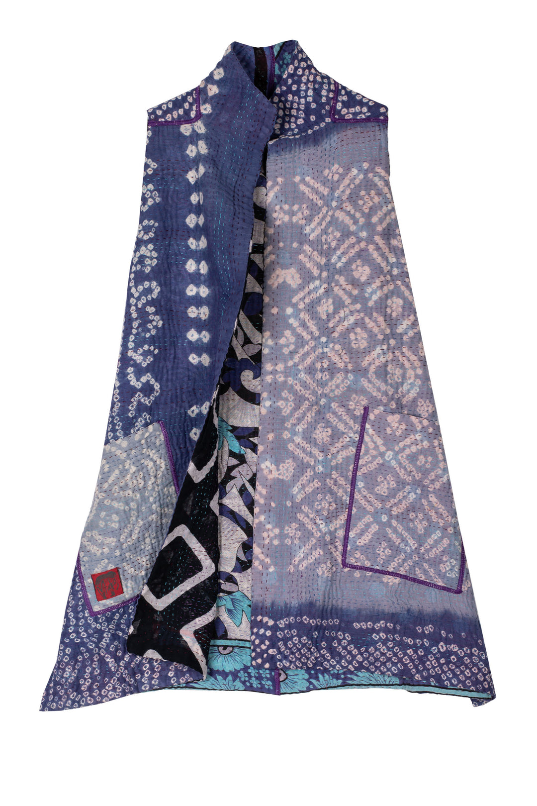 VINTAGE COTTON KANTHA WING COLLAR VEST - cv4207-0003a -