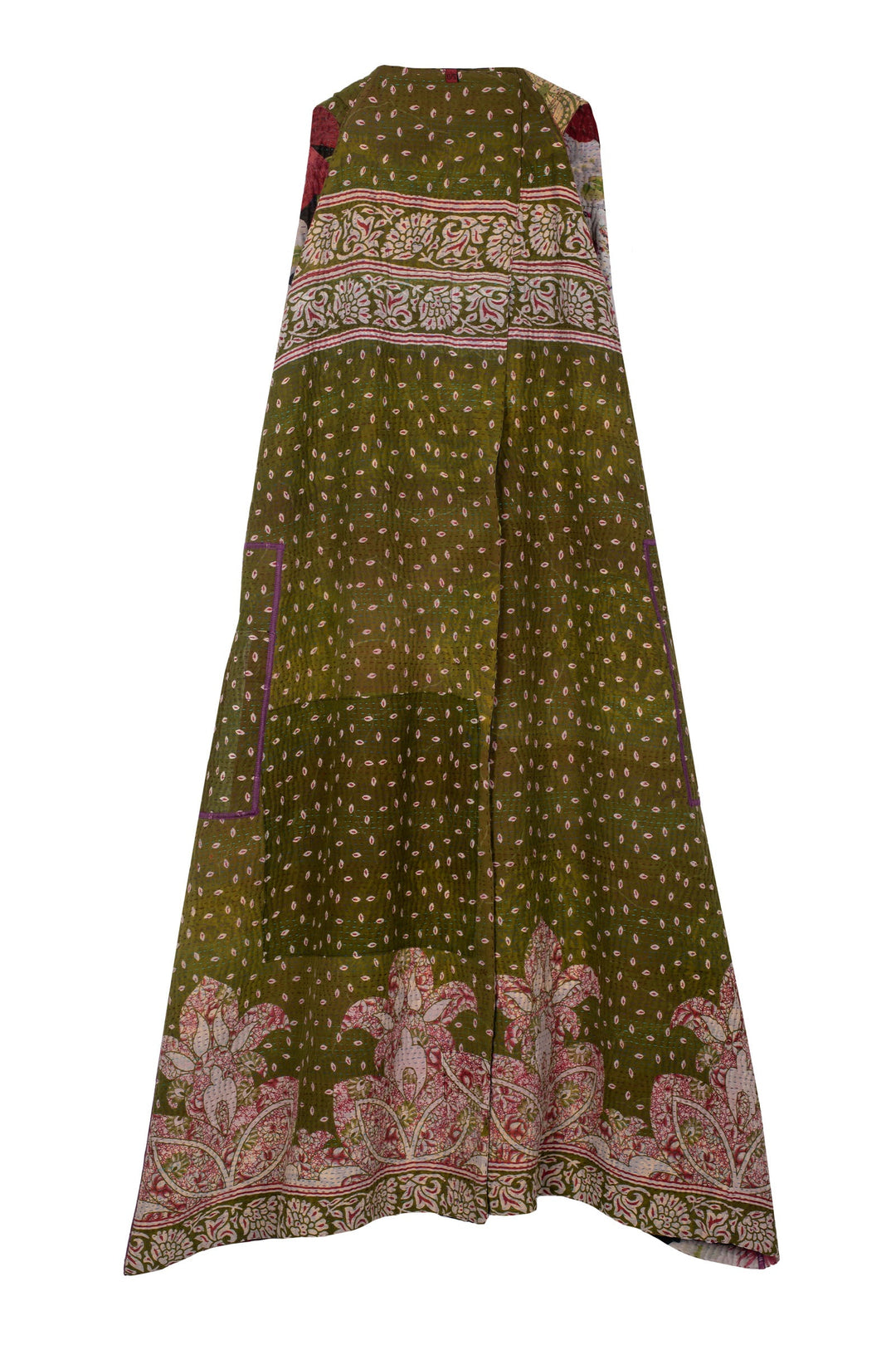 VINTAGE COTTON KANTHA BACK PLEATED VEST MAXI - cv4222-0012a -