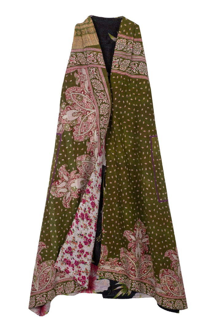 VINTAGE COTTON KANTHA BACK PLEATED VEST MAXI - cv4222-0012a -