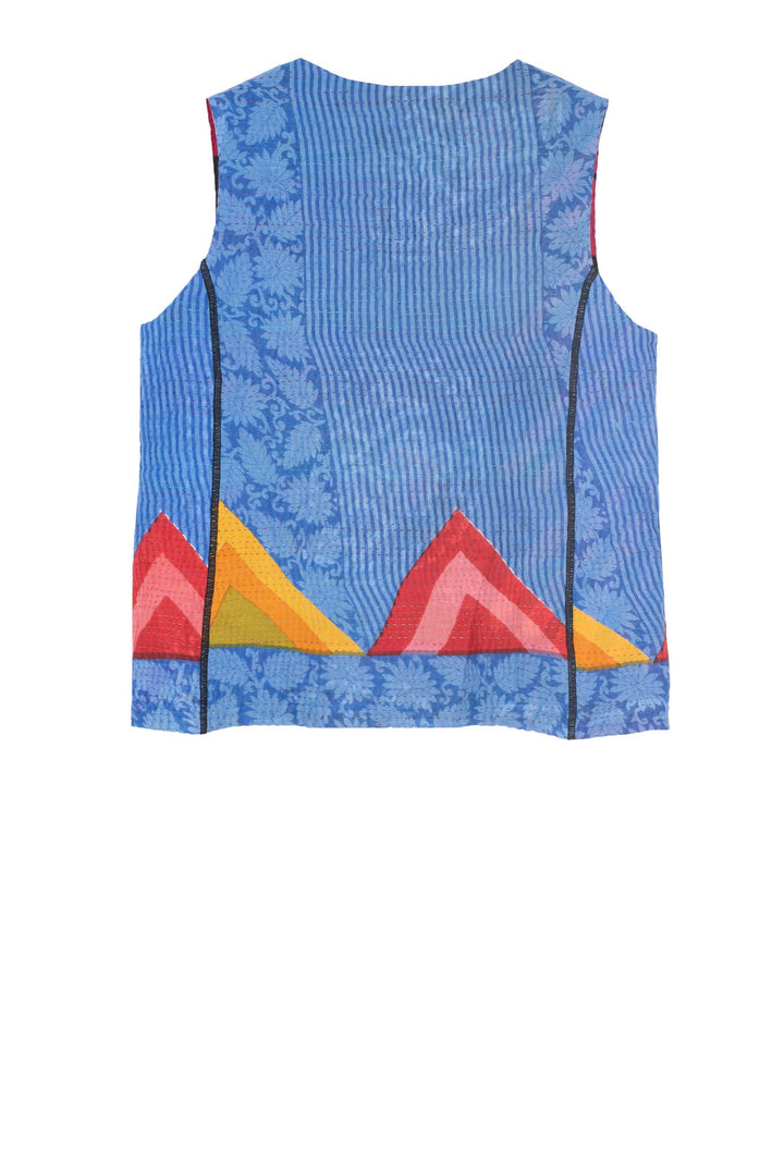 VINTAGE COTTON KANTHA CREW NECK FITTED VEST - cv4228-0002s -