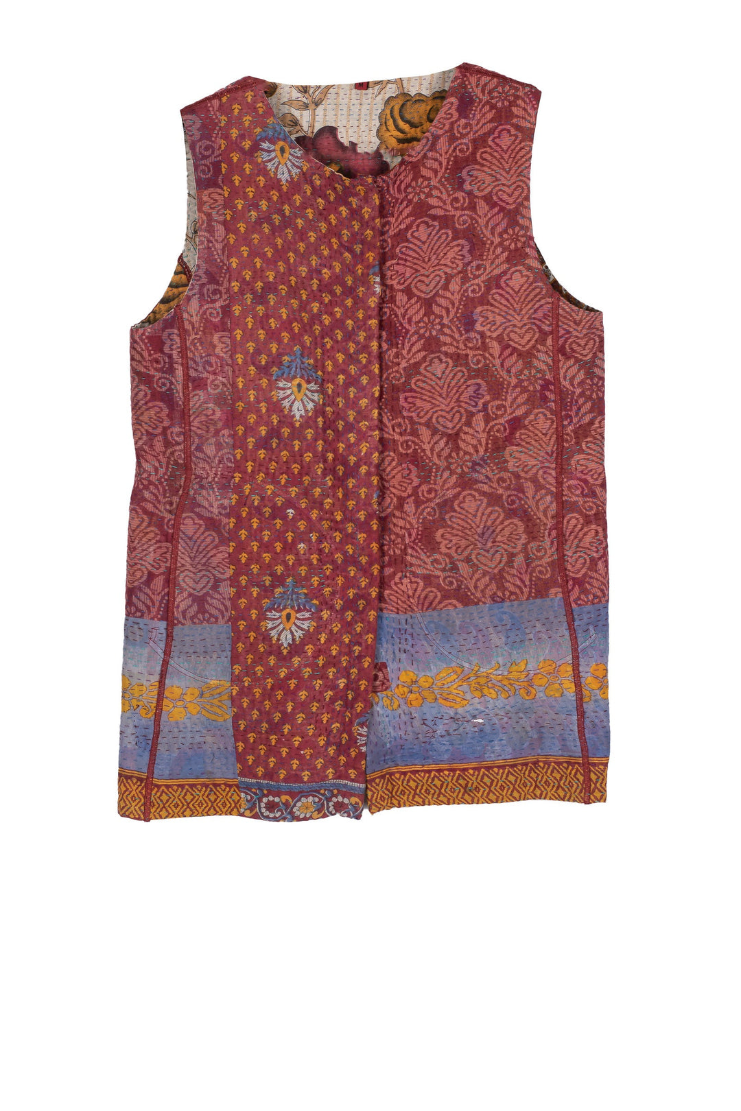 VINTAGE COTTON KANTHA CREW NECK FITTED VEST MEDIUM - cv4233-5001m -