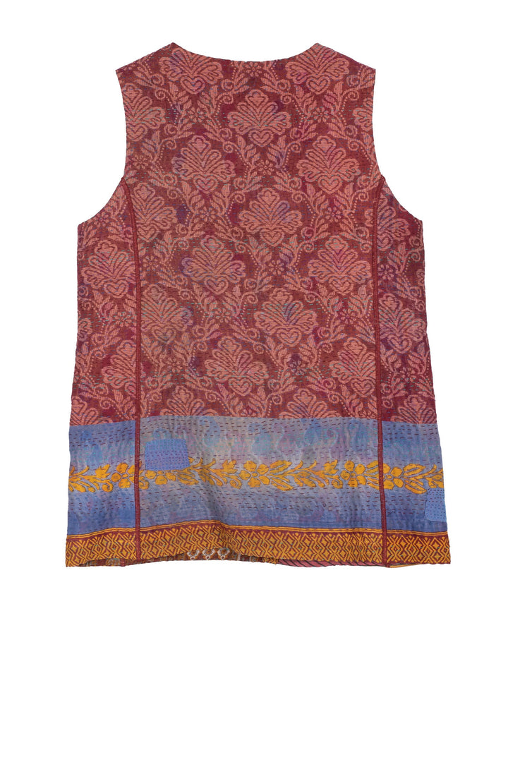 VINTAGE COTTON KANTHA CREW NECK FITTED VEST MEDIUM - cv4233-5001m -