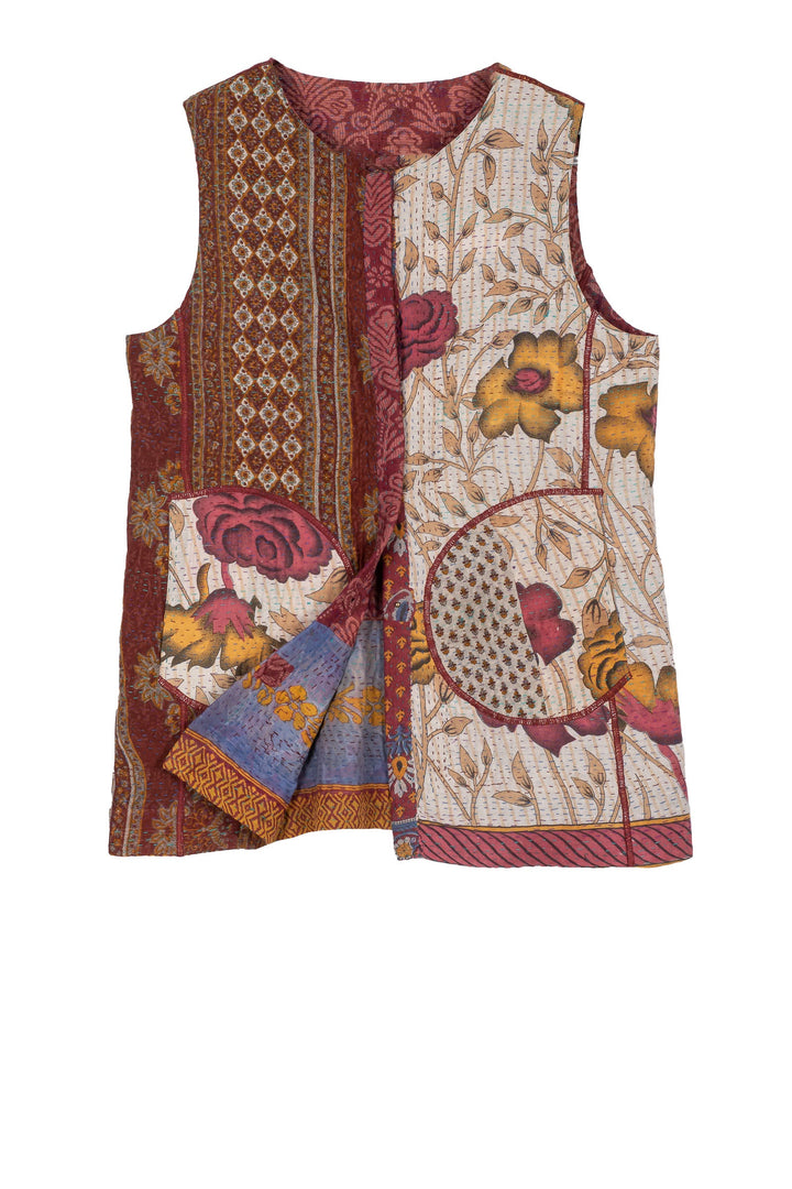 VINTAGE COTTON KANTHA CREW NECK FITTED VEST MEDIUM - cv4233-5001m -