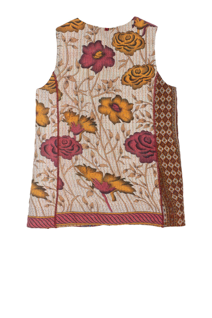 VINTAGE COTTON KANTHA CREW NECK FITTED VEST MEDIUM - cv4233-5001m -