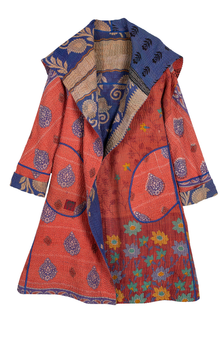 VINTAGE COTTON KANTHA A-LINE COAT - cv4309-0054a -