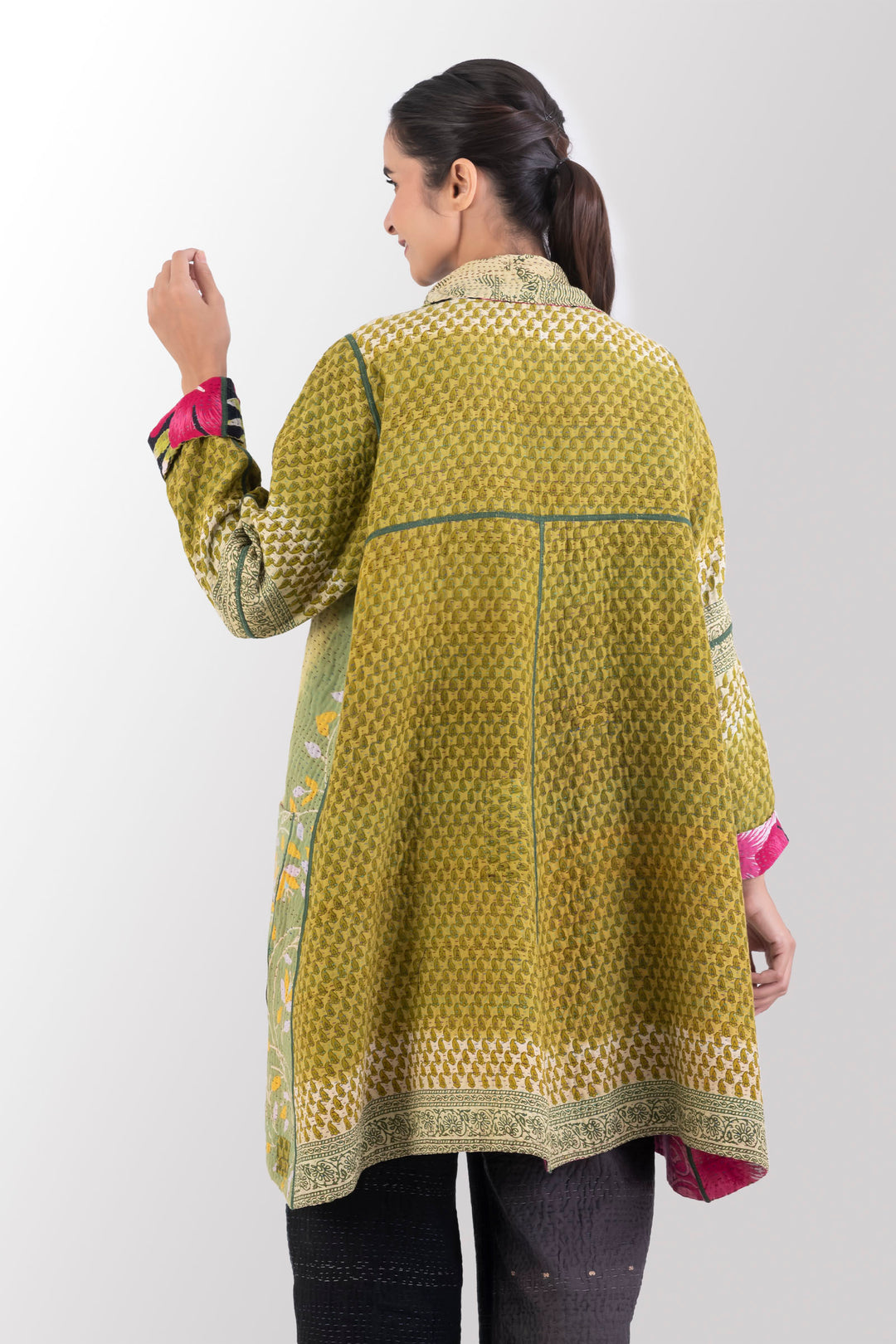 VINTAGE COTTON KANTHA A-LINE DUSTER - cv4311-0095a -