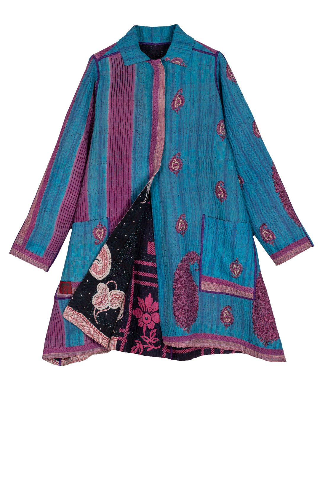 VINTAGE COTTON KANTHA A-LINE DUSTER - cv4311-0097a -