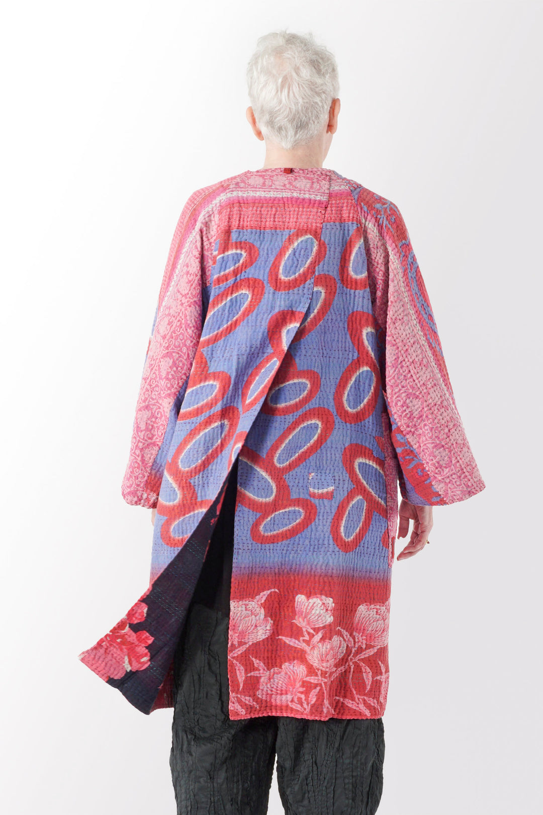 VINTAGE COTTON KANTHA KIMONO DUSTER - cv4317-0026a -