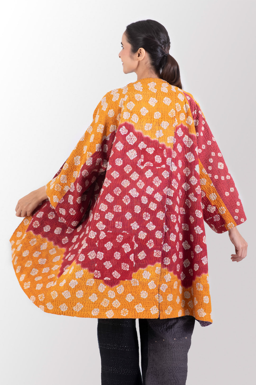 VINTAGE COTTON KANTHA KIMONO DUSTER - cv4317-0027a -