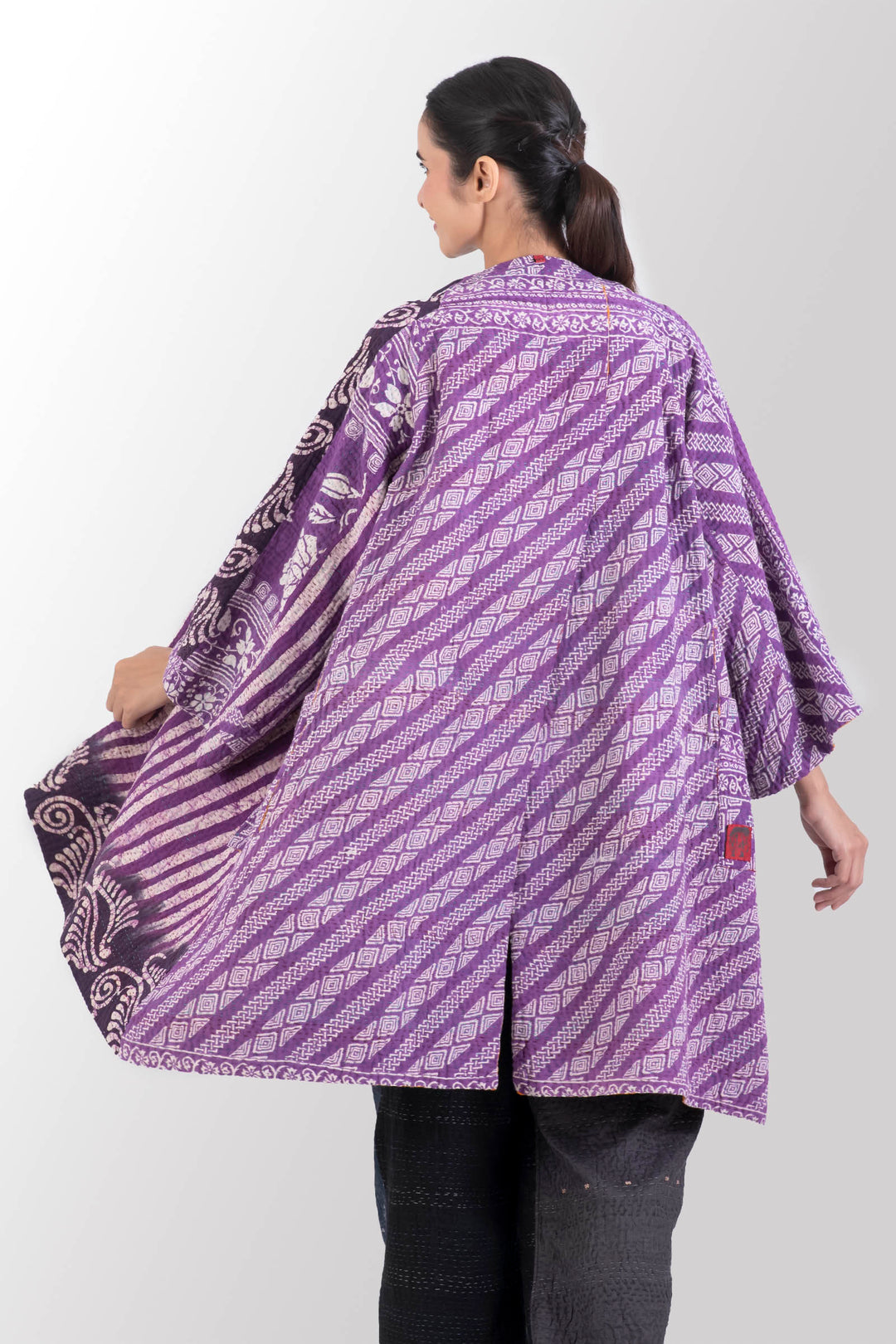 VINTAGE COTTON KANTHA KIMONO DUSTER - cv4317-0027a -