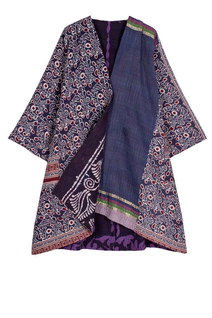 VINTAGE COTTON KANTHA KIMONO DUSTER - cv4317-0029a -