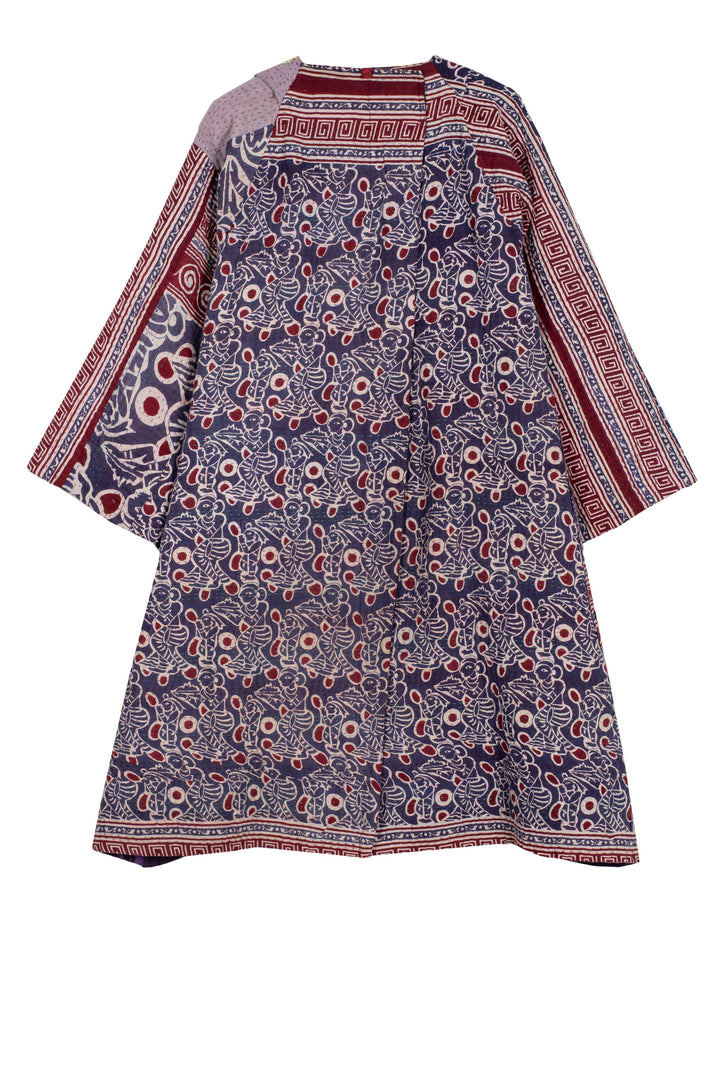 VINTAGE COTTON KANTHA KIMONO DUSTER - cv4317-0029a -