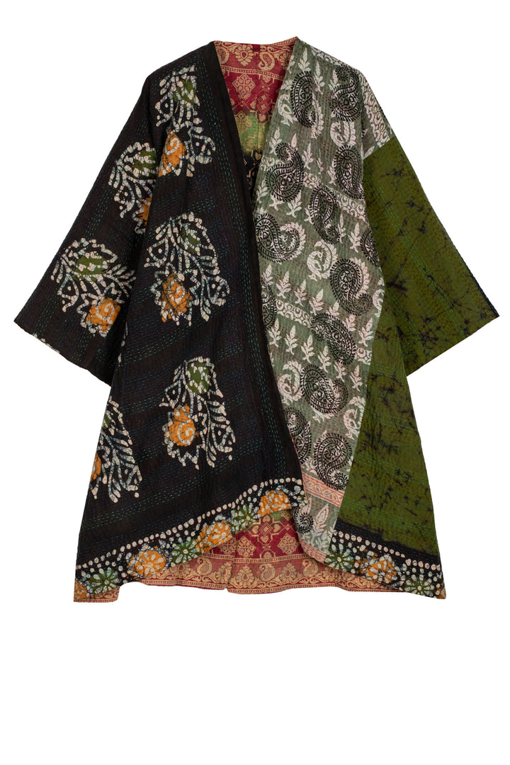 VINTAGE COTTON KANTHA KIMONO DUSTER - cv4317-0031a -