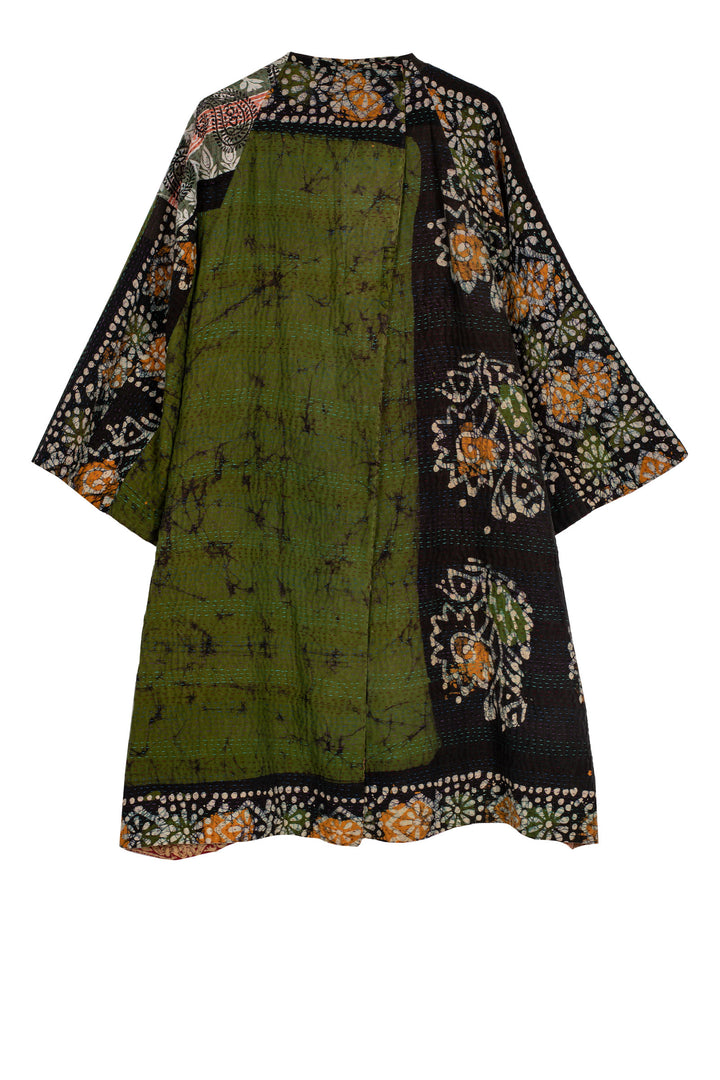 VINTAGE COTTON KANTHA KIMONO DUSTER - cv4317-0031a -