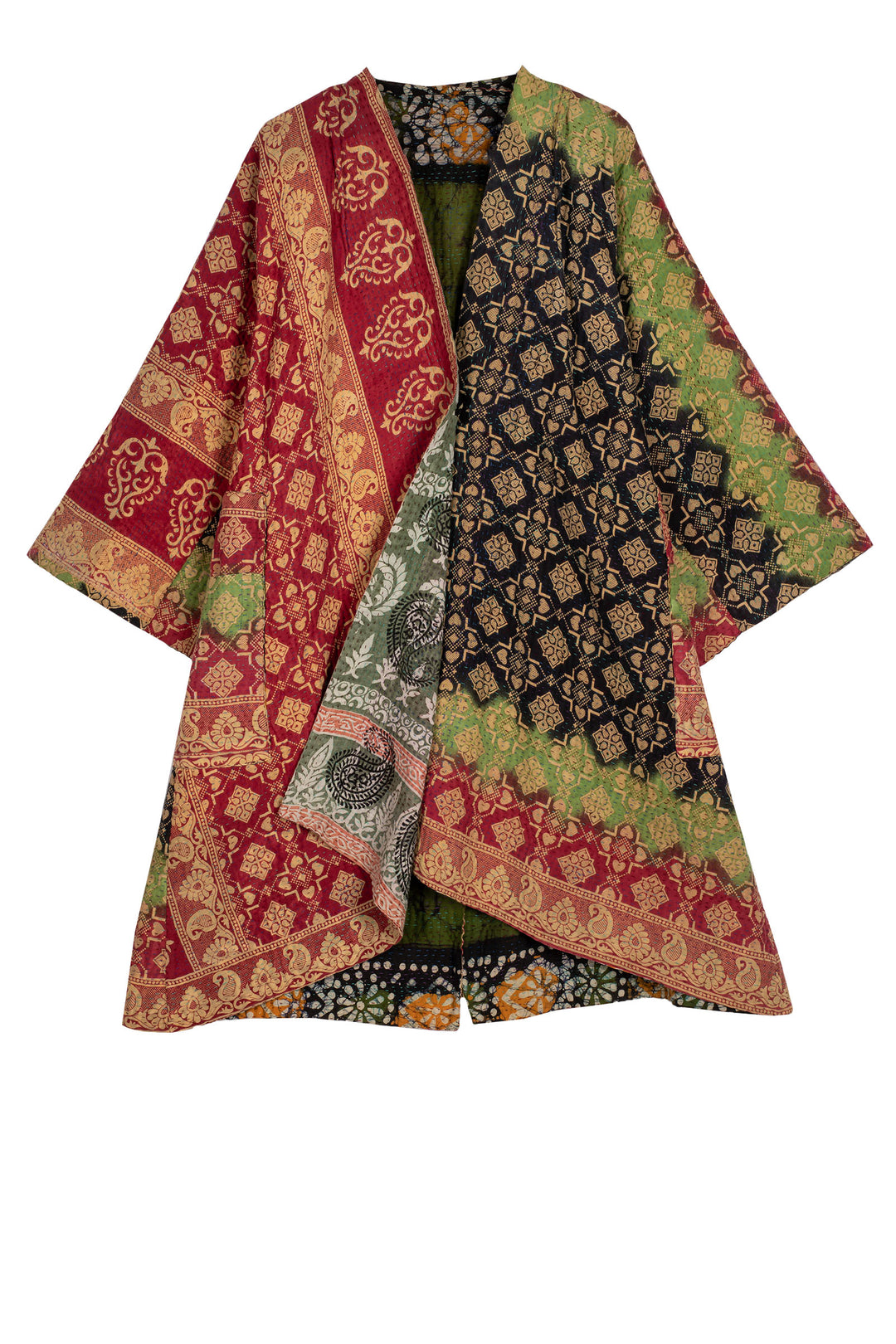 VINTAGE COTTON KANTHA KIMONO DUSTER - cv4317-0031a -