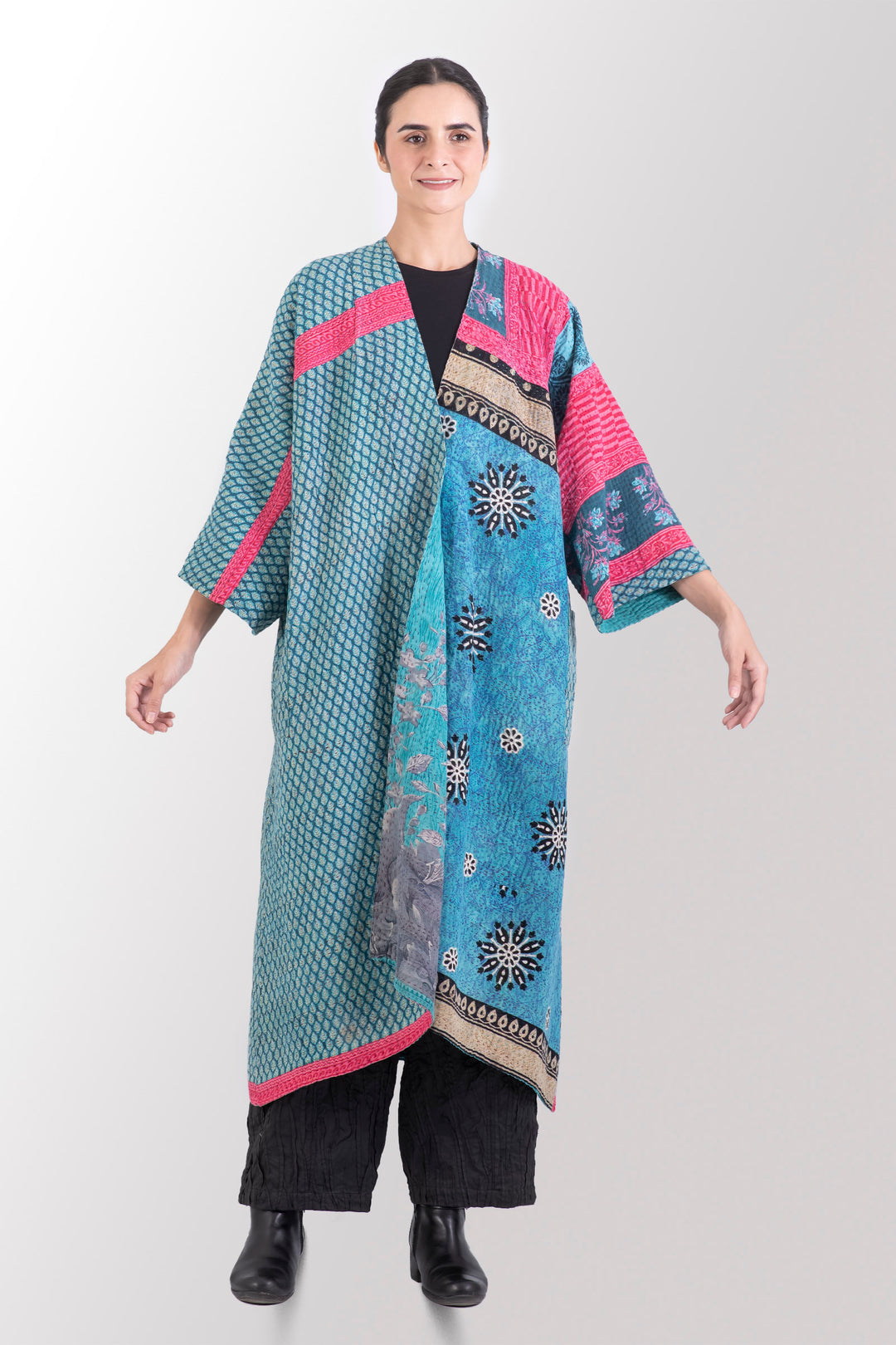 VINTAGE COTTON KANTHA KIMONO MAXI - cv4318-0014a -