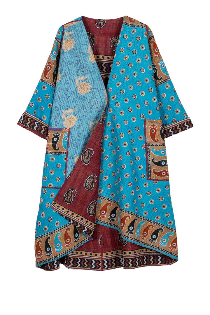 VINTAGE COTTON KANTHA WRAP FLARE COAT - cv4330-0005a -