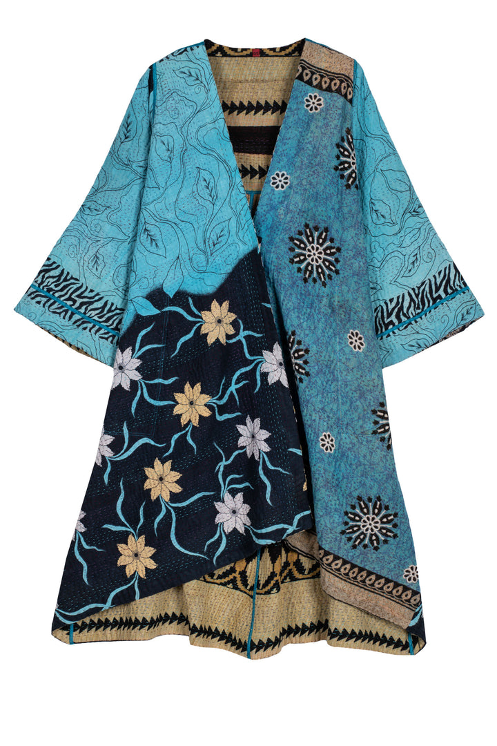 VINTAGE COTTON KANTHA WRAP FLARE COAT - cv4330-0014a -