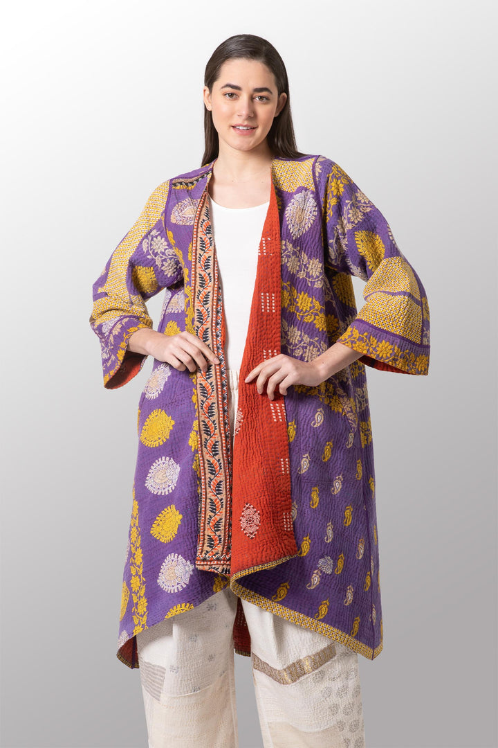 VINTAGE COTTON KANTHA WRAP FLARE COAT - cv4330-0015a -