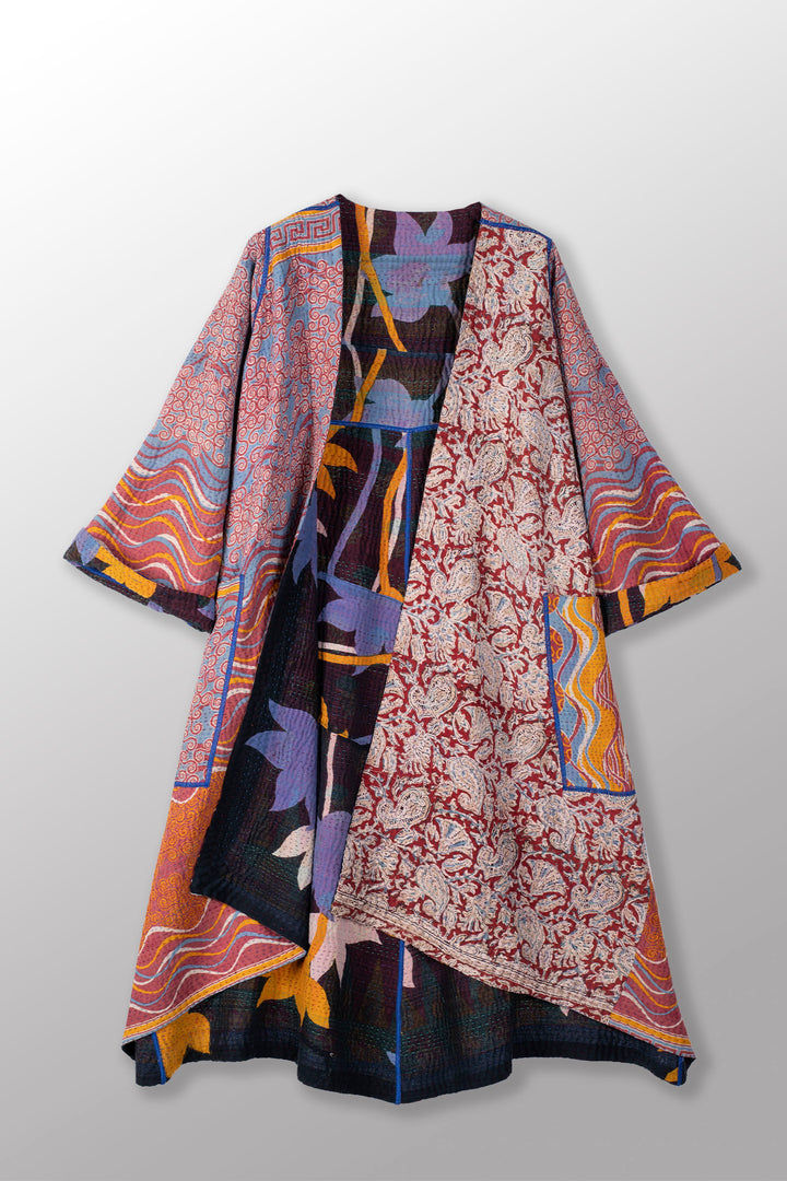 VINTAGE COTTON KANTHA WRAP FLARE COAT - cv4330-0017a -