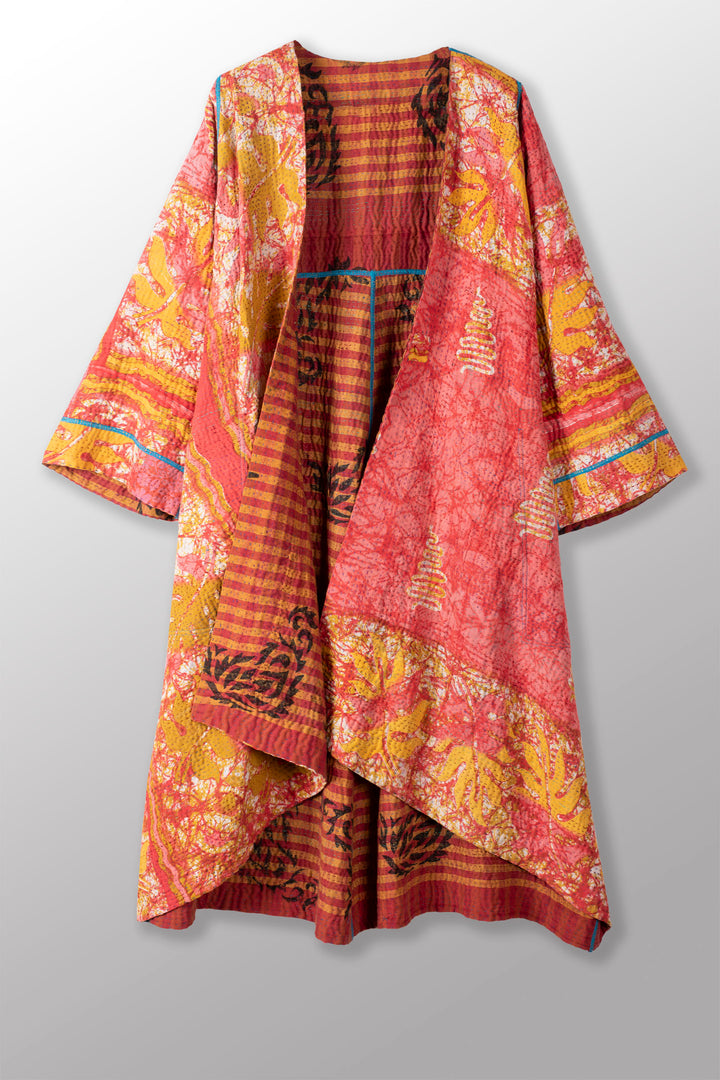 VINTAGE COTTON KANTHA WRAP FLARE COAT - cv4330-0021a -