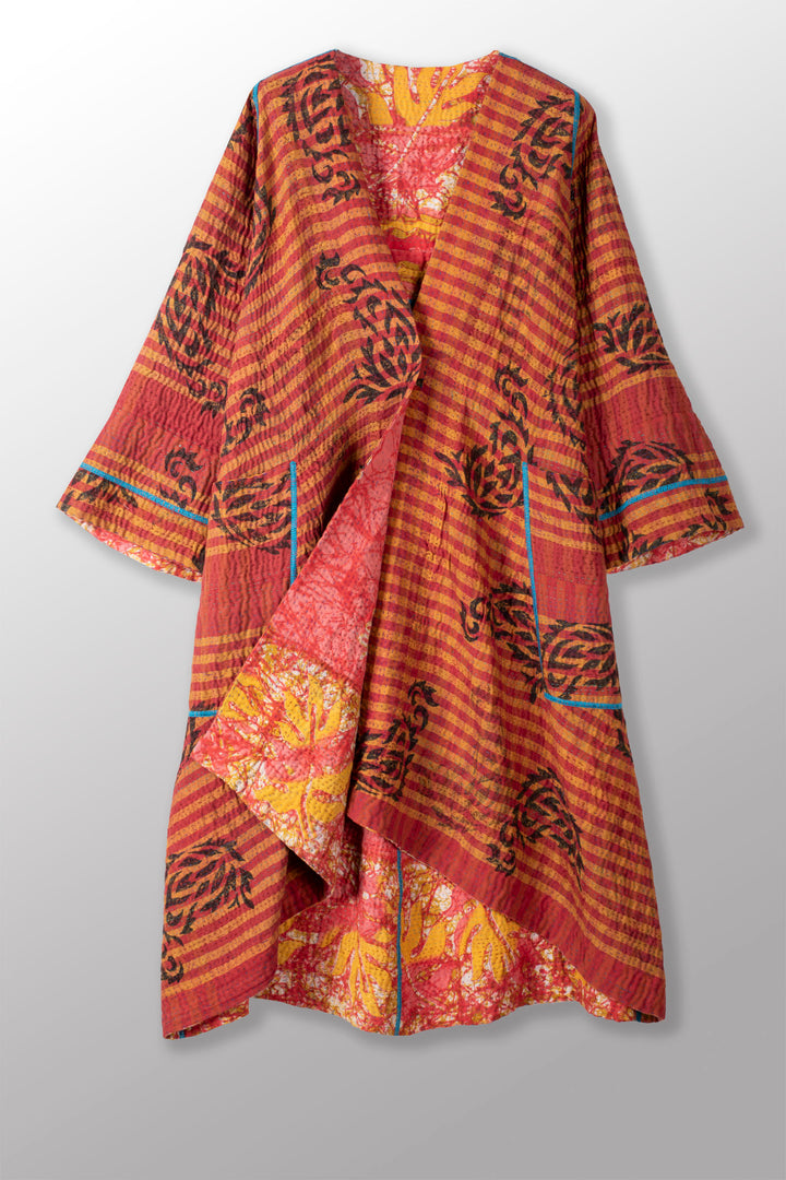 VINTAGE COTTON KANTHA WRAP FLARE COAT - cv4330-0021a -