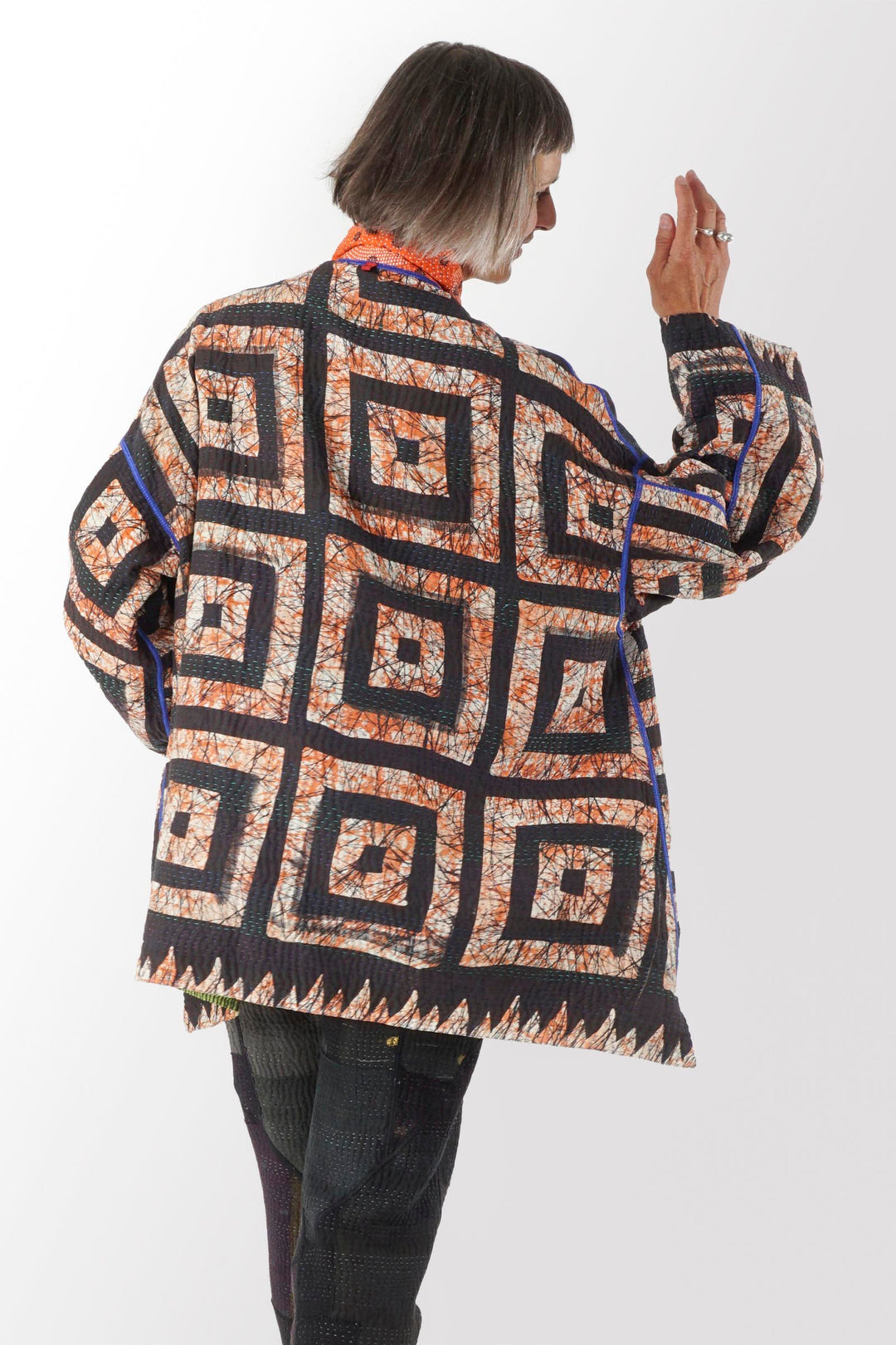 VINTAGE COTTON KANTHA OVERSIZED MINI COAT - cv4332-0017a -