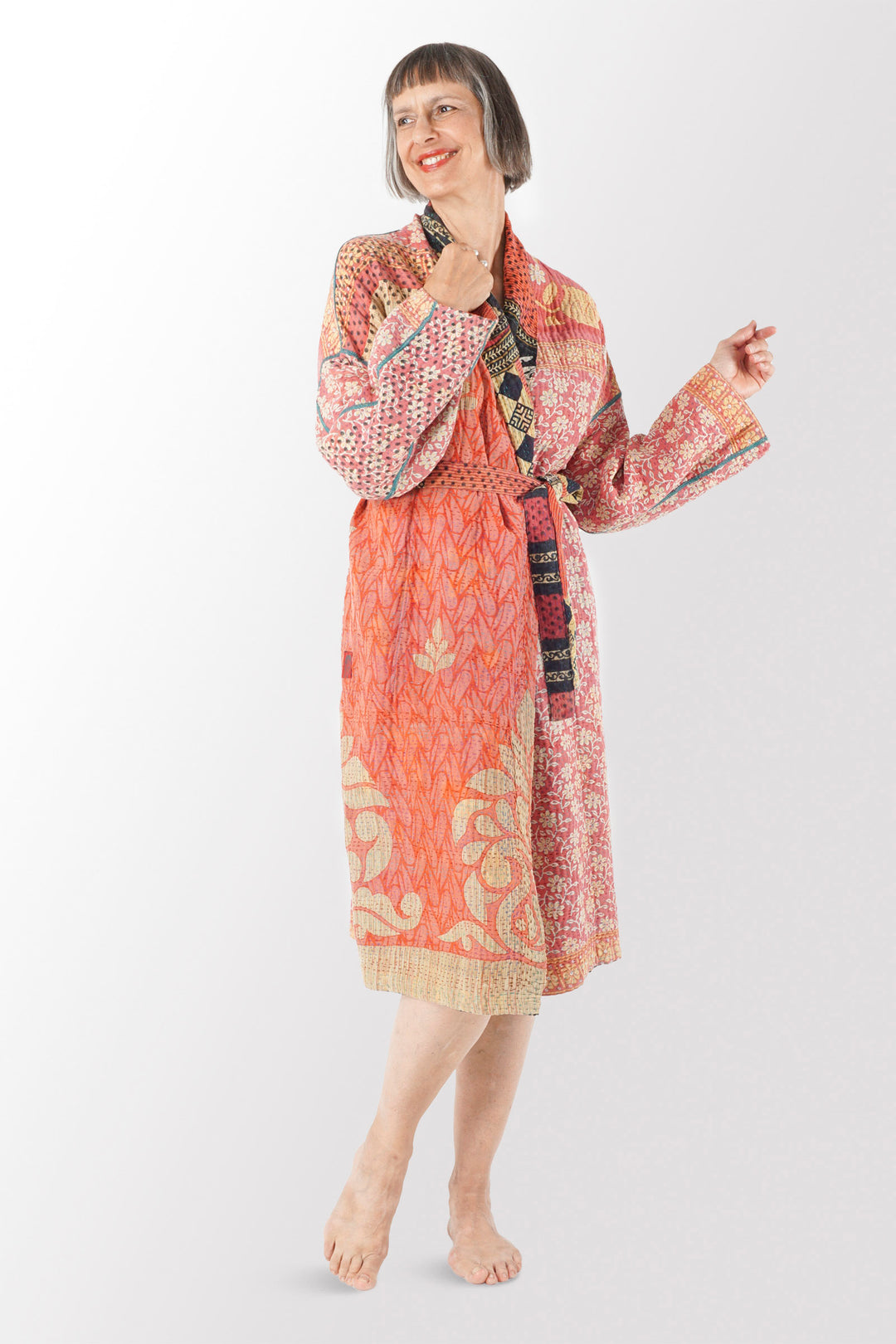 VINTAGE COTTON KANTHA SIMPLE ROBE - cv4334-0004a -