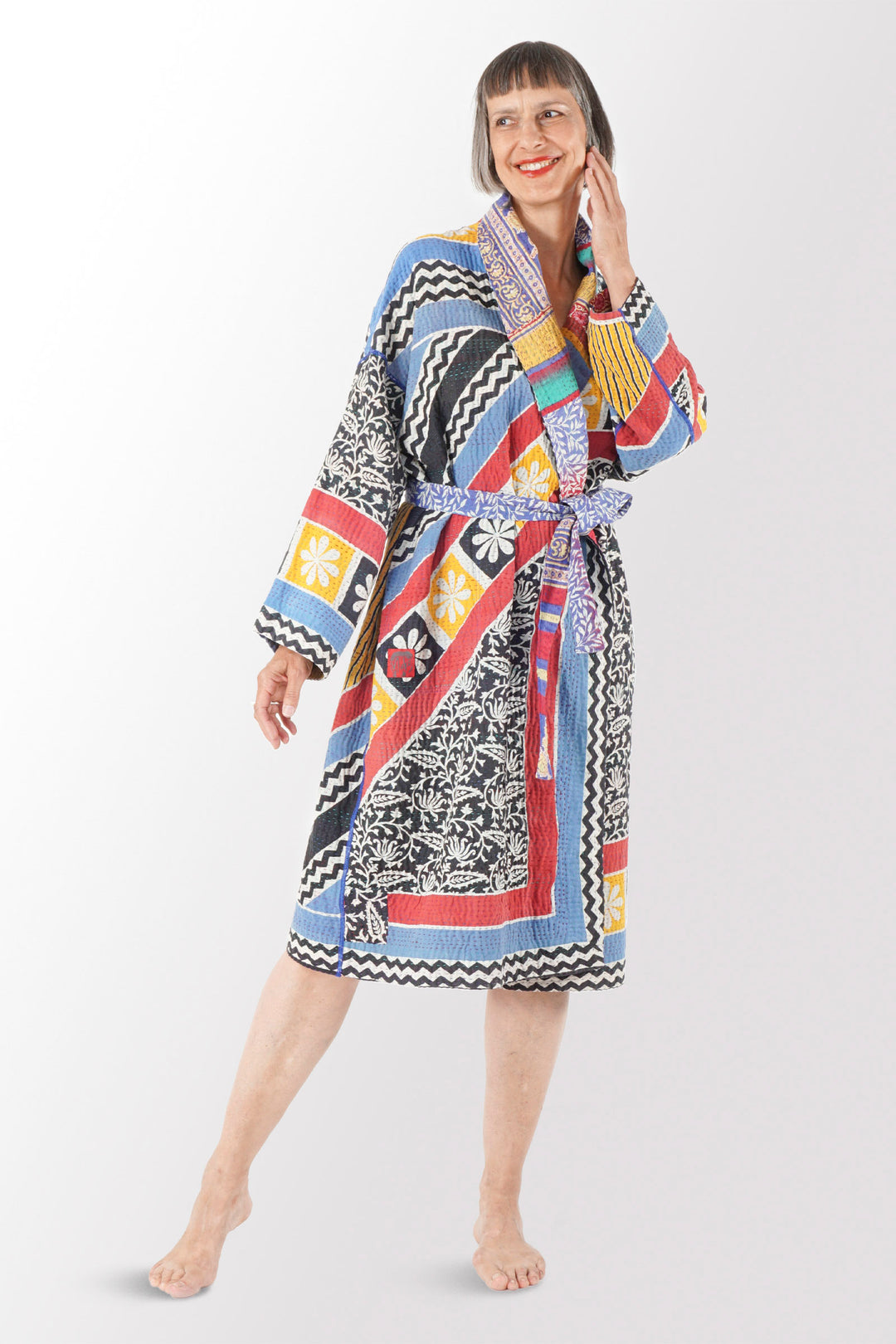 VINTAGE COTTON KANTHA SIMPLE ROBE - cv4334-0011a -