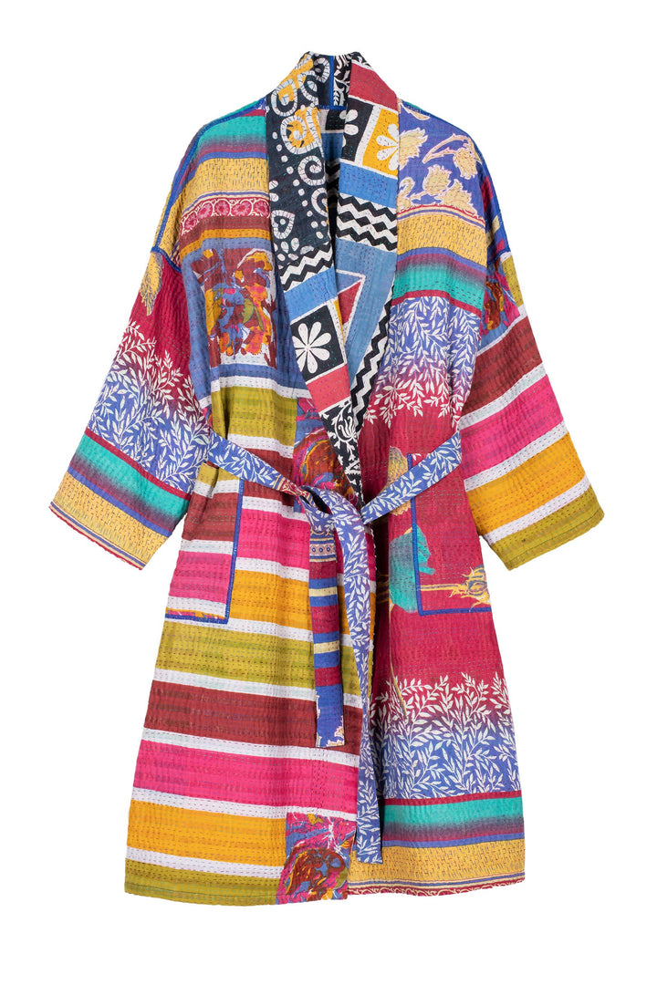 VINTAGE COTTON KANTHA SIMPLE ROBE - cv4334-0011a -