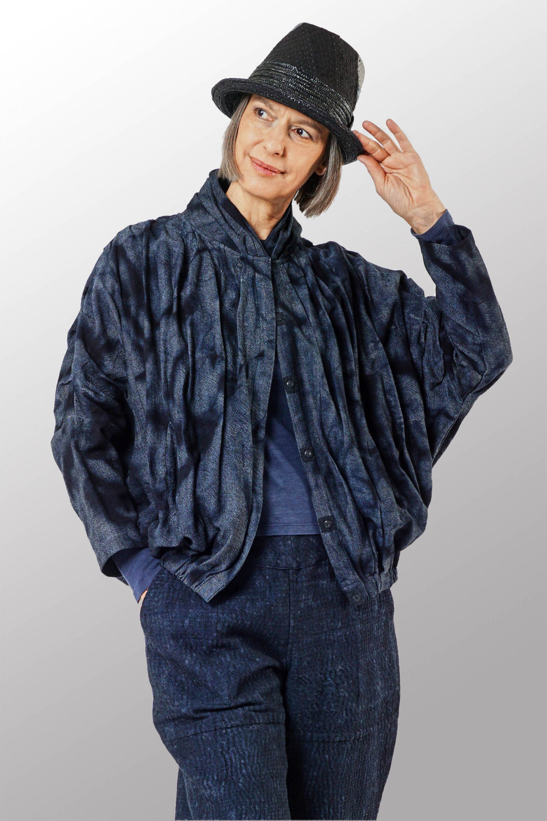 DENIM CRUMBLE SUN-DYE CAPELET - cw1079-nvy -