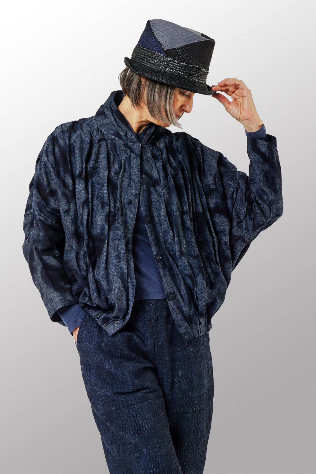 DENIM CRUMBLE SUN-DYE CAPELET - cw1079-nvy -